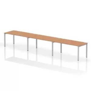 Image of Impulse Bench Single Row 3 Person 1600 Silver Frame Office Bench Desk Oak