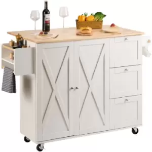 Image of Kitchen Island Cart with Solid Wood Top, 45.3' Width Mobile Carts with Storage Cabinet, Rolling Kitchen Table with Spice Rack, Towel Rack, Drop Leaf