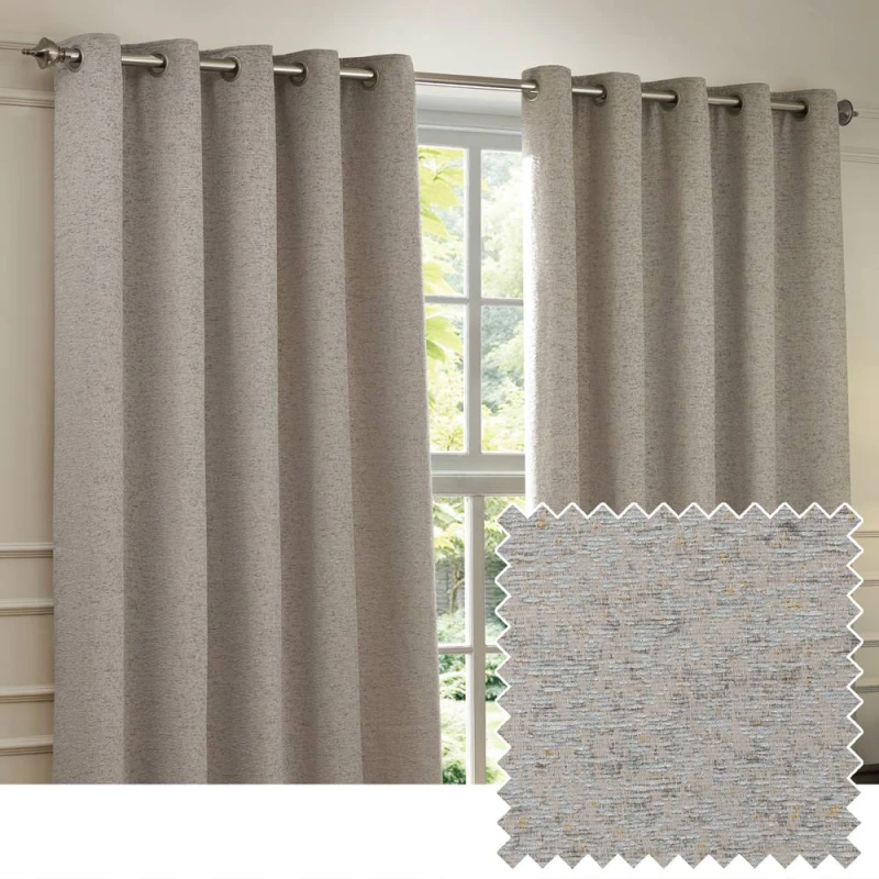 Image of Paoletti Galaxy Chenille Ready Made Eyelet Blockout Curtains Silver