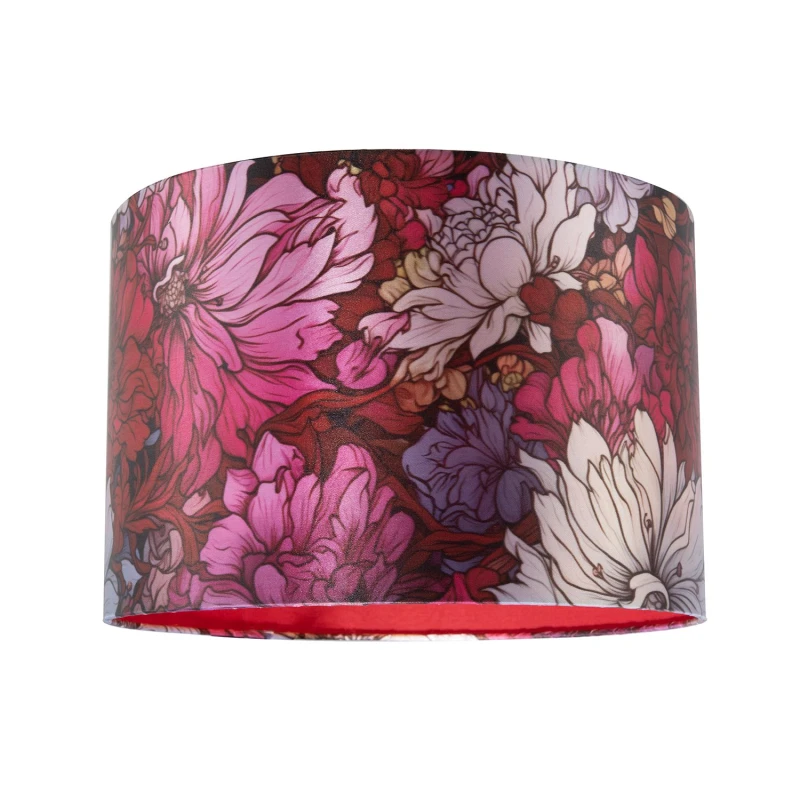 Image of Happy Homewares Classic Red Lilac & Pink Chrysanthemum Japanese Style Lamp Shade Size: 12" Red Unisex 12"