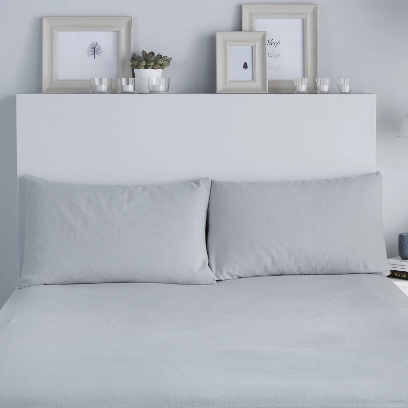 Image of Fusion 'Winter Warmer' 100% Brushed Cotton Pair of Housewife Pillowcases Silver