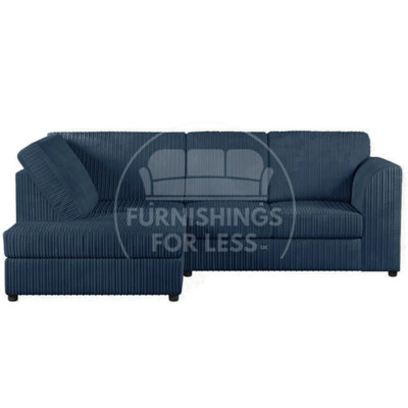 Image of Furnishings For Less UK Luxor Navy Blue Jumbo Cord 4 Seater Corner Sofa Left Hand Facing - Full Back
