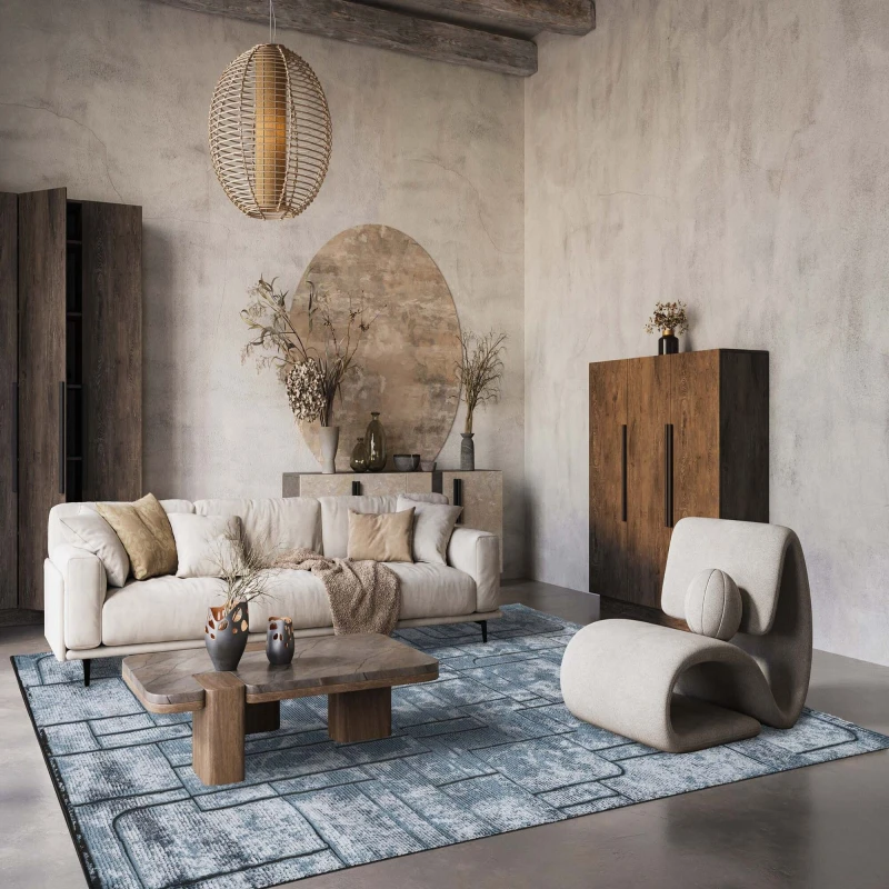 Image of Belgravia Living Room Area Rug Metallic Sheen Modern Cobble Design Navy 200Cm X 290Cm