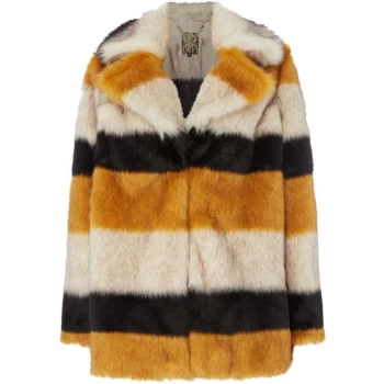 Image of Biba Stripe portobello faux fur coat - Yellow