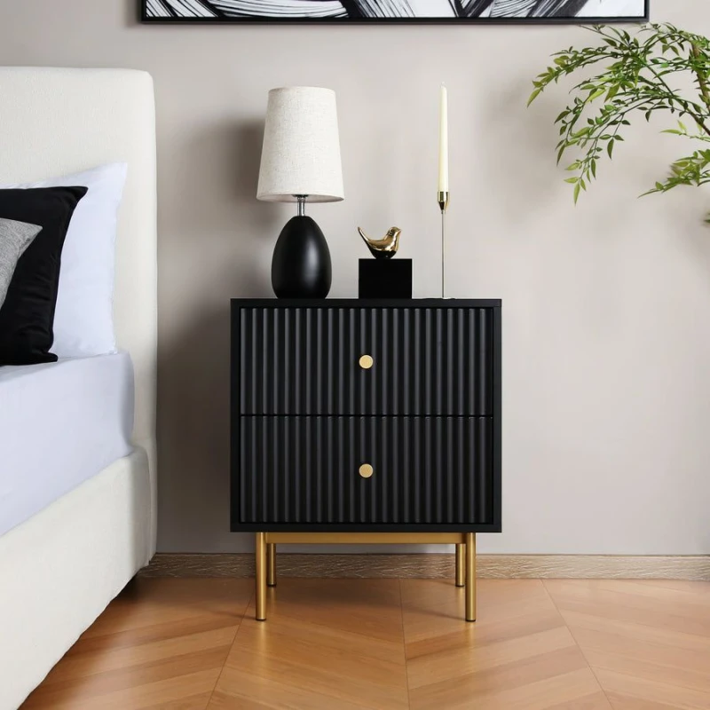 Image of Home Garden Direct Devon - Bedside Table with 2 Drawers - Black Unisex