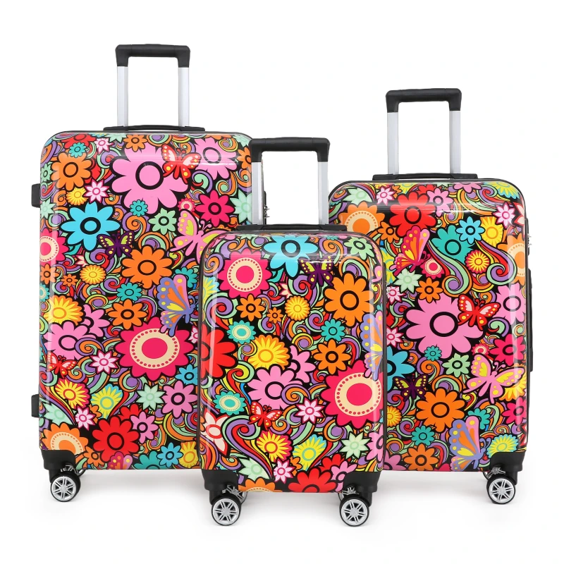 Image of Infinity Leather Printed Hard Shell Dual 4 Wheel Luggage Suitcase Size: Medium Multicolor Unisex Medium