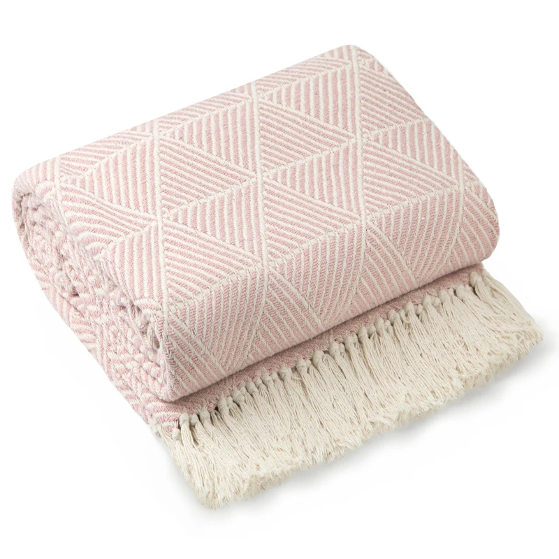 Image of Emma Barclay Throw Blanket Cotton Scandi Zahra Blush Pink unisex 229x254cm