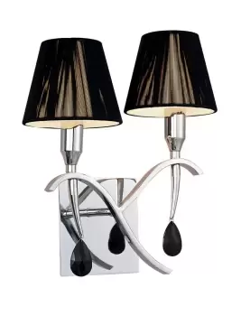 Image of Siena Wall Lamp Switched 2 Light E14, Polished Chrome with Black Shades And Black Crystal