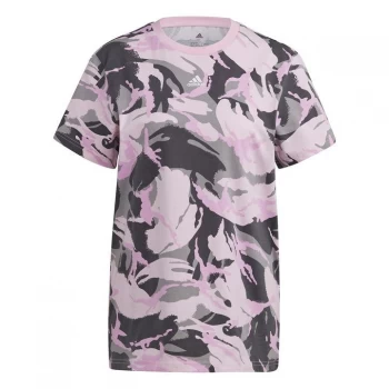 Image of adidas Womens Essentials Boyfriend Camouflage T Shirt - Grey/Clear Pink