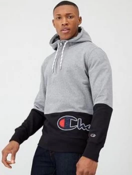 Image of Champion Colourblock Half Zip Hoodie - Grey/Black