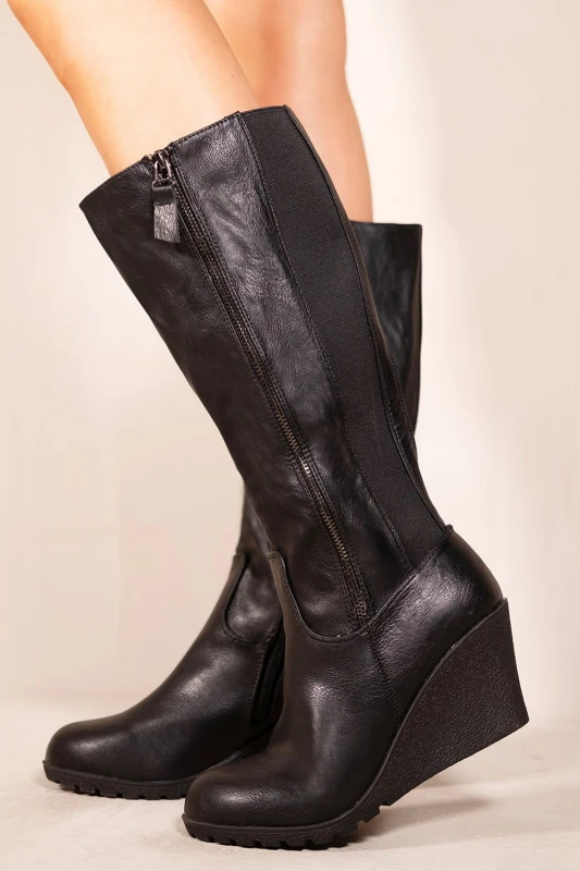 Image of Wheres That From Black Pu Lara Mid Calf Boots Black 8