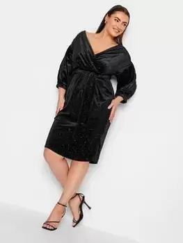 Image of Yours Velvet Glitter Shift Drop Shoulder, Silver, Size 20, Women