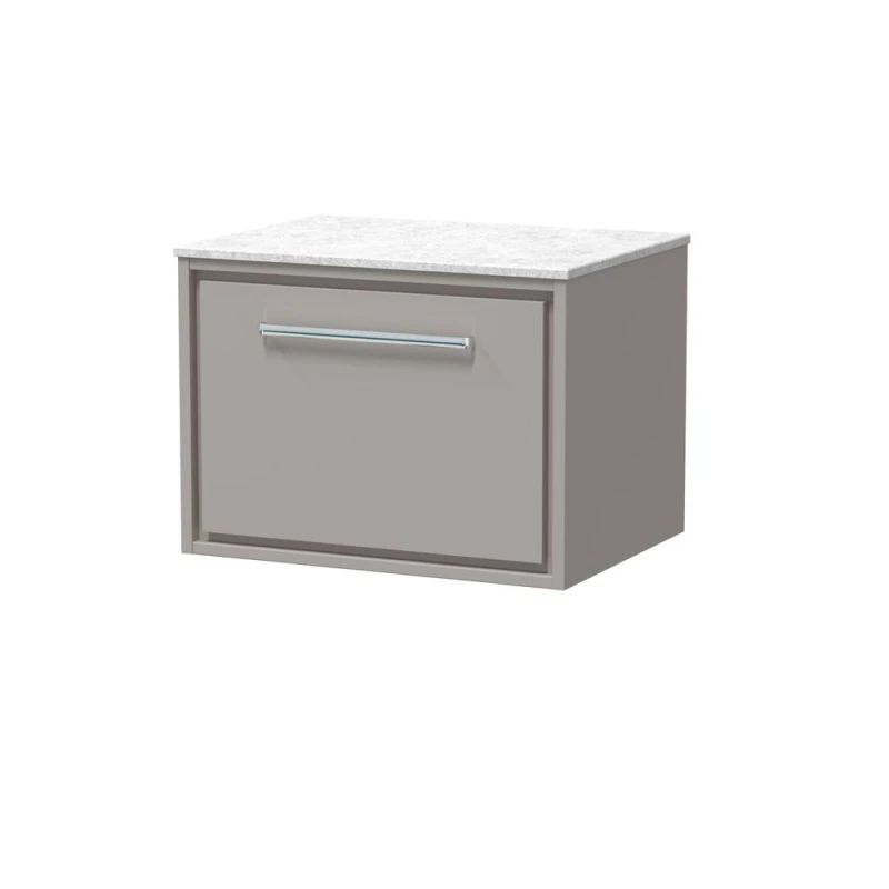 Image of Balterley 600mm Wall Hung Single Drawer Vanity with Marble Worktop - Pebble Grey Grey Unisex