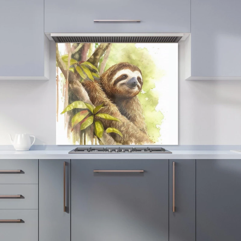 Image of Warren Reed - Designer Sloth Watercolour Kitchen Splashback in Brown Size: 600mm x 750mm Brown Unisex 600mm x 750mm