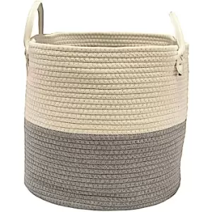 Image of Cotton Rope Woven Storage Basket Collapsible Laundry Basket Nursery Organiser [Light Grey,Medium]