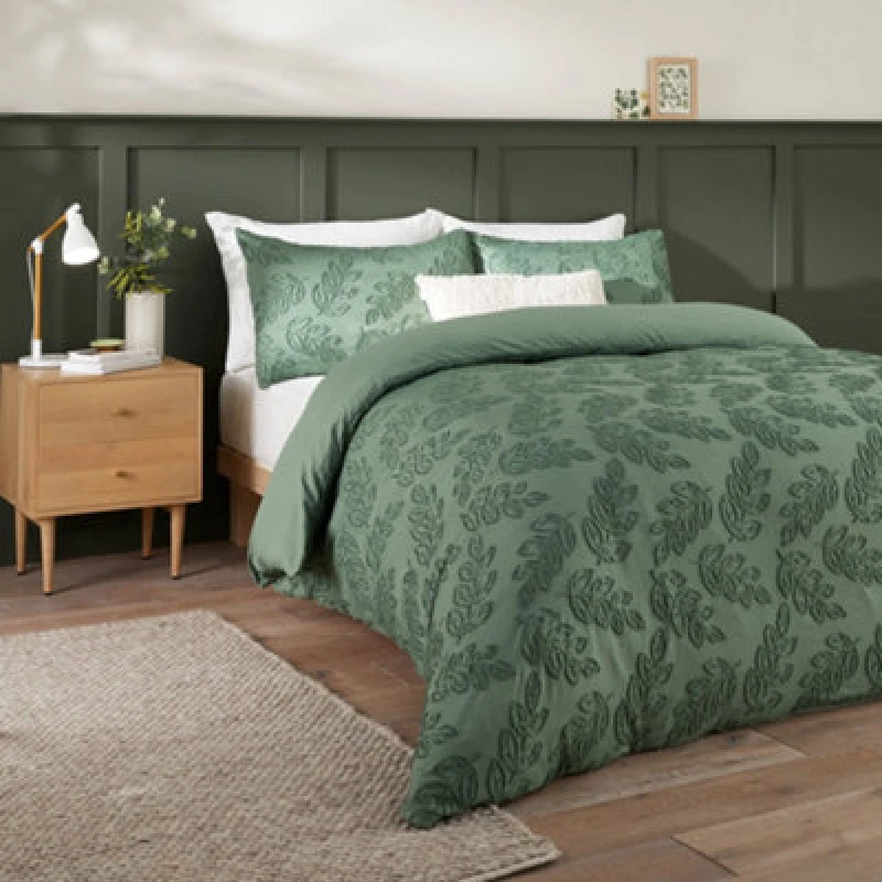 Image of Duvet Day Seville Leaf Tufted Soft Touch Duvet Cover Set, Single, Green