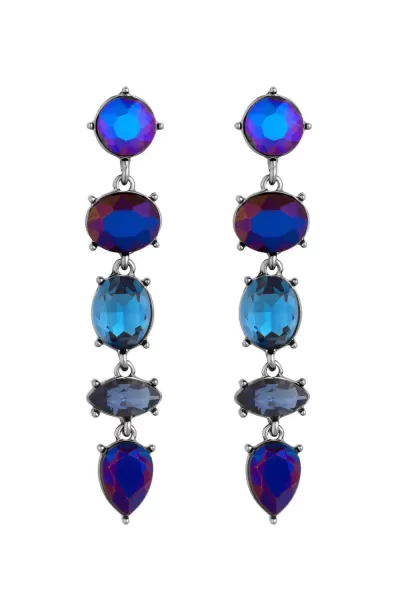 Image of Silver Metallic Blue Effect Stone Linear Drop Earrings