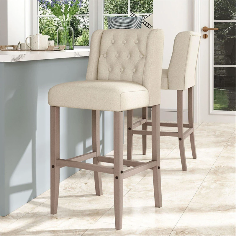 Image of Kabinet UK 2 Set Rustic Linen Tufted High Bar Stools Beige unisex One Size