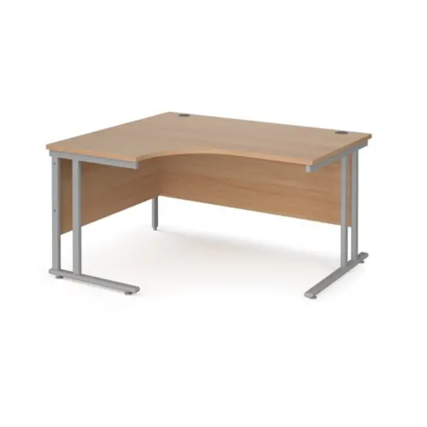 Image of Office Desk Left Hand Corner Desk 1400mm Beech Top With Silver Frame 1200mm Depth Maestro 25 MC14ELSB