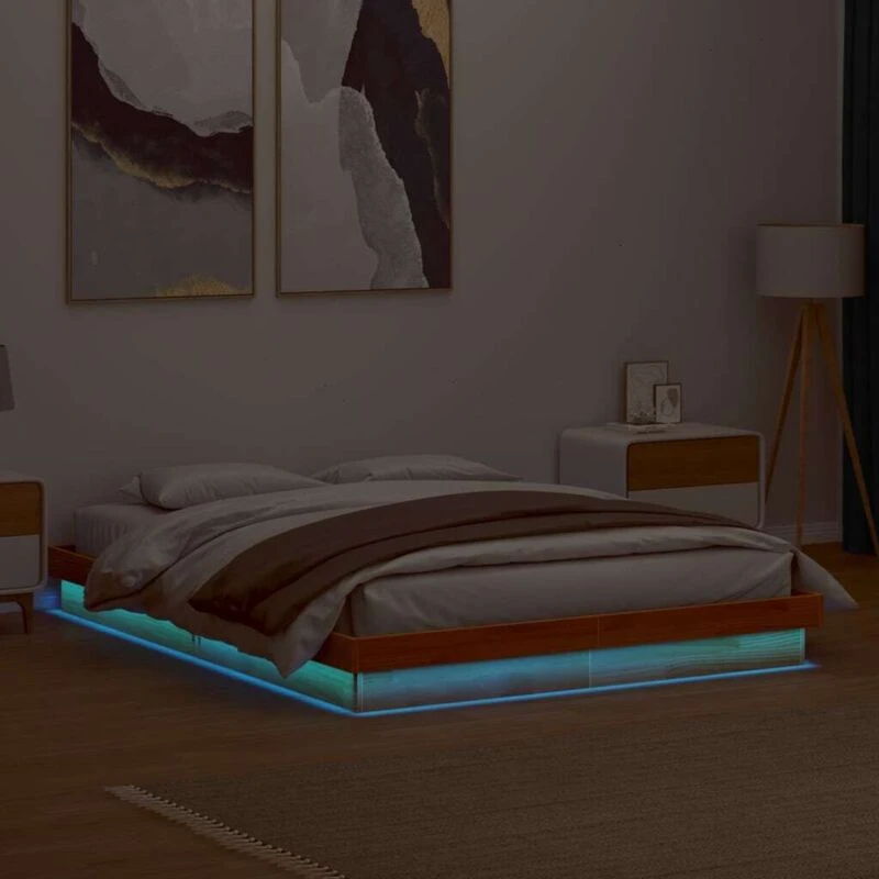 Image of VIDAXL LED Bed Frame without Mattress Wax Brown 150x200cm King Size Solid Wood vidaXL 8721012362321