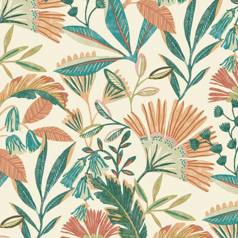 Image of Grandeco Matisse Tropical Leaves Textured Wallpaper, Neutral Coral, Multi A63801