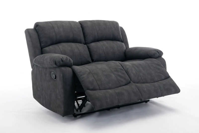 Image of FURNITURE ONE 2 Seater Recliner Sofa, Leathaire Fabric Manual Recliner Armchair Dark Grey