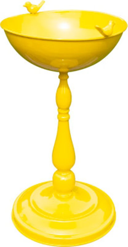 Image of Netagon Outdoor Garden Free Standing Weatherproof Bird Design Pedestal Yellow Bird Bath