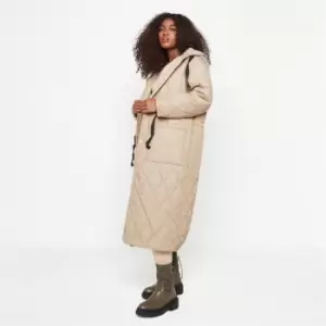 Image of Missguided Diamond Quilted Longline Puffer Coat - Green