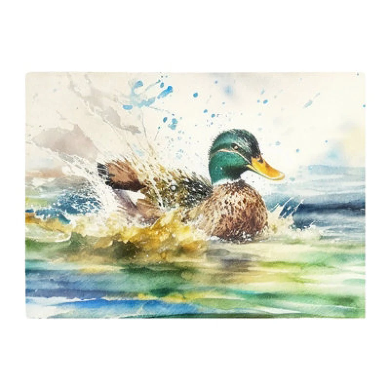 Image of Warren Reed Designer Splashing Mallard Watercolour Glass Chopping Board