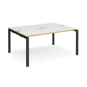 Image of Bench Desk 2 Person Rectangular Desks 1600mm White/Oak Tops With Black Frames 1200mm Depth Adapt