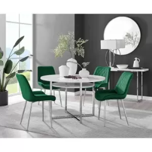 Image of Furniture Box Adley White High Gloss Storage Dining Table and 4 Green Pesaro Silver Chairs