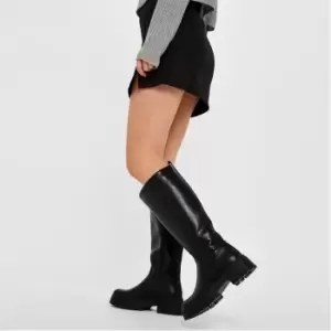 Image of Missguided Faux Leather Wellie Knee High Boots - Black