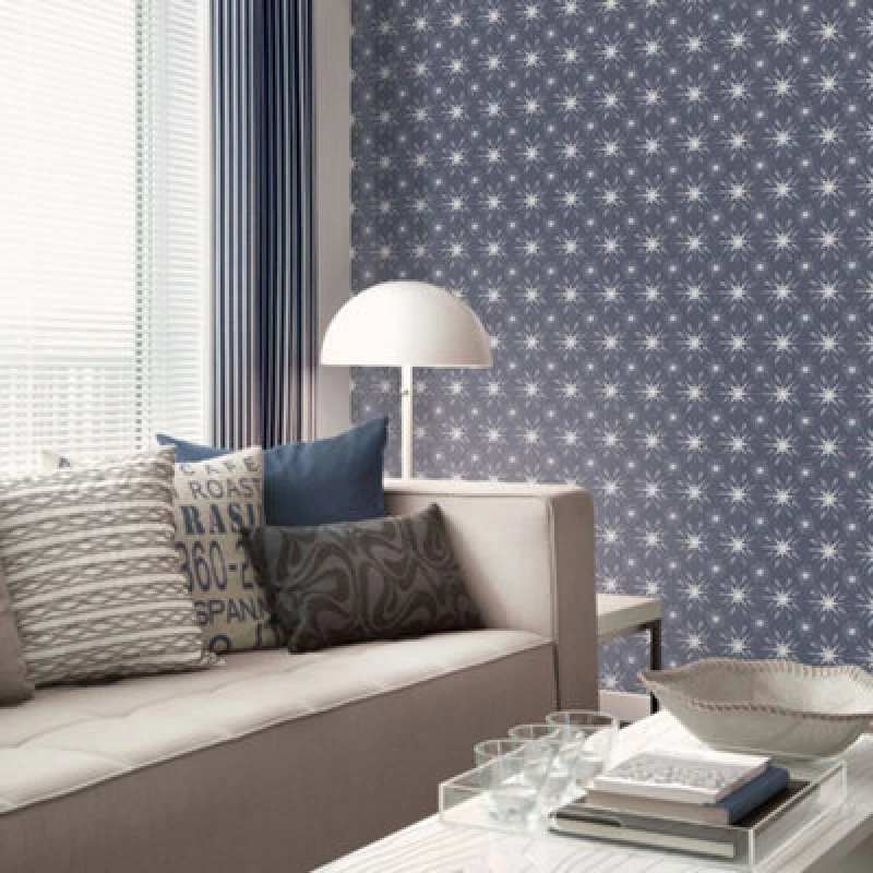 Image of Galerie Galerie - Blue And White Star Tile Effect Wallpaper Smooth Finish Wall Covering WL-G56295