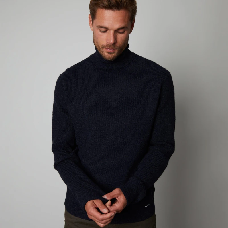 Image of Threadbare 'Melville' Ribbed Roll Neck Knitted Jumper Navy