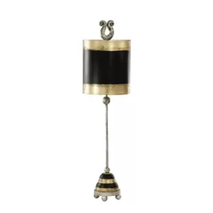 Image of Table Lamp Silver Leaf Ball Feet Gold & Black Striped Base & Shade LED E27 60W