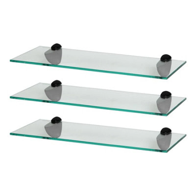 Image of Harbour Housewares 3X Floating Glass Shelves - 50Cm - Black Brackets - Bathroom Shower Storage Vanity Display Unit Shelf