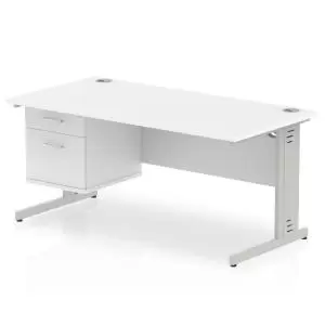 Image of Impulse 1600 Rectangle Silver Cable Managed Leg Desk White 1 x 2