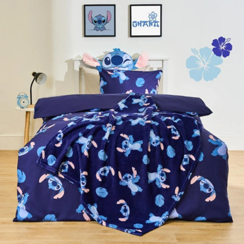 Image of OHS OHS Stitch Cotton Blend Bedding Set Duvet Cover with Pillowcase in Blue Size: Single Blue Single Unisex 5027434223275