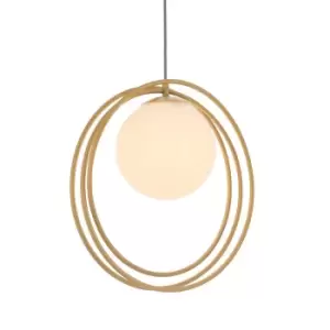Image of Gold Finish Ceiling Pendant Light - Gloss Opal Glass Shade - Single Bulb Lamp