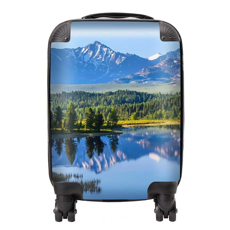 Image of Warren Reed - Designer Summer Mountain Lake Suitcase in Green Size: Small Green Unisex Small