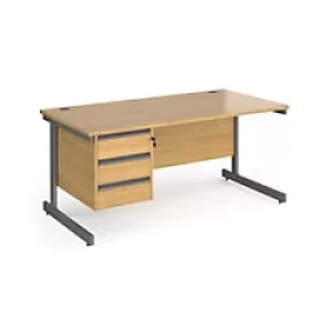 Image of Dams International Straight Desk with Oak Coloured MFC Top and Graphite Frame Cantilever Legs and 3 Lockable Drawer Pedestal Contract 25 1600 x 800 x