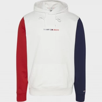 Image of Tommy Jeans Mens Half And Half Colourblock Hoodie - White/Multi - XXL