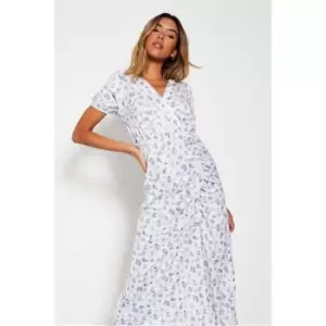 Image of I Saw It First Blue Ruched Detail Wrap Front Midi Dress - Blue