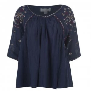 Image of Velvet Embroidered Top - Navy