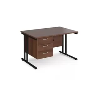 Image of Office Desk Rectangular Desk 1200mm With Pedestal Walnut Top With Black Frame 800mm Depth Maestro 25 MC12P3KW