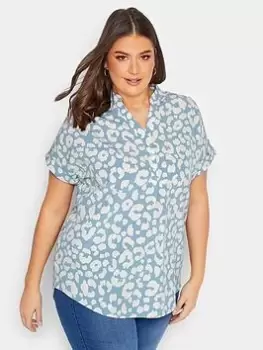 Image of Yours Half Placket Blouse Animal - Blue Size 18, Women