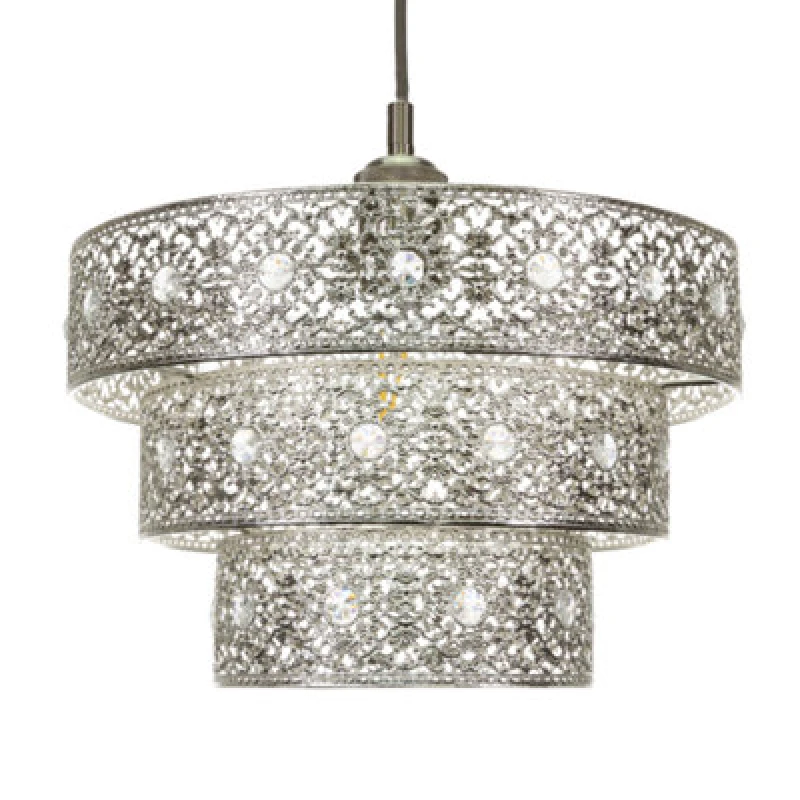 Image of Happy Homewares Polished Silver Acrylic Gem Moroccan Style Triple Tier Pendant Lighting Shade
