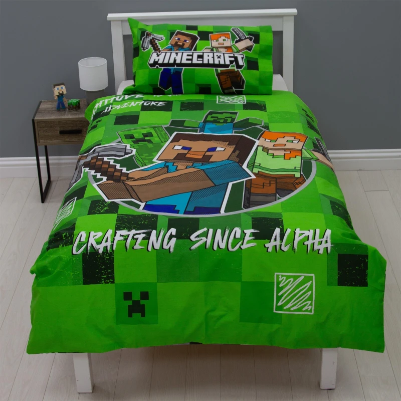 Image of Minecraft Minecraft Block Check Single Panel Duvet Cover Set Duvet Cover Sets Single Green 77985315010