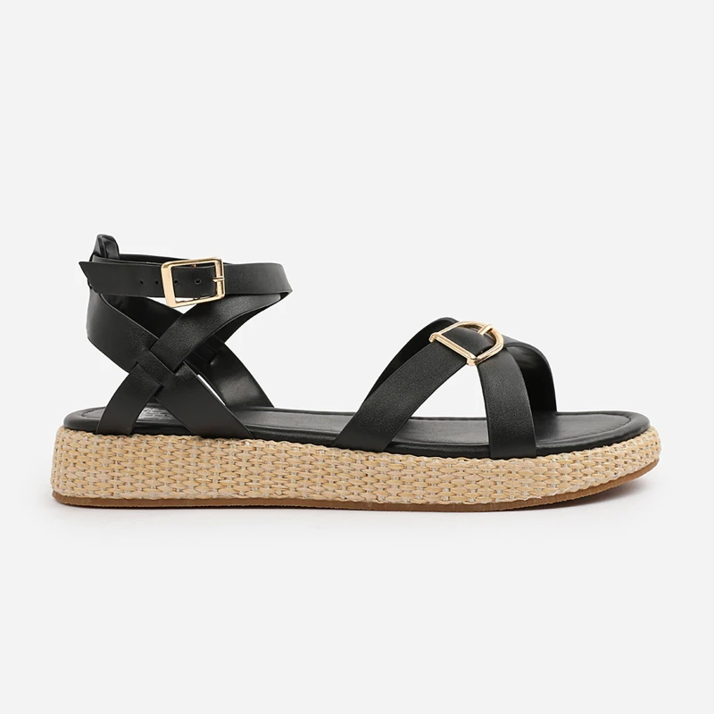 Image of Where's That From 'Sofia' Cross Over Buckle Strap Sandals Black