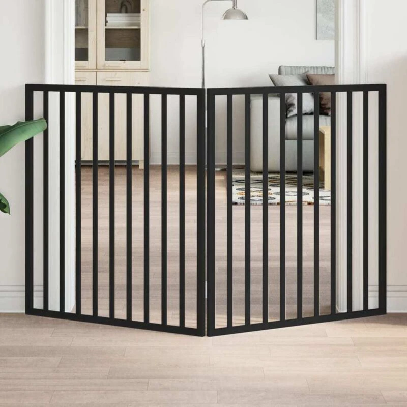 Image of vidaXL Dog Gate Foldable 2 Panels Black 160cm Poplar Wood, Black 352194